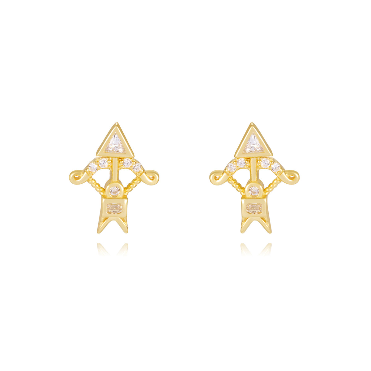 Pendientes flecha de plata bañados en oro con circonita, 8,5 mm
