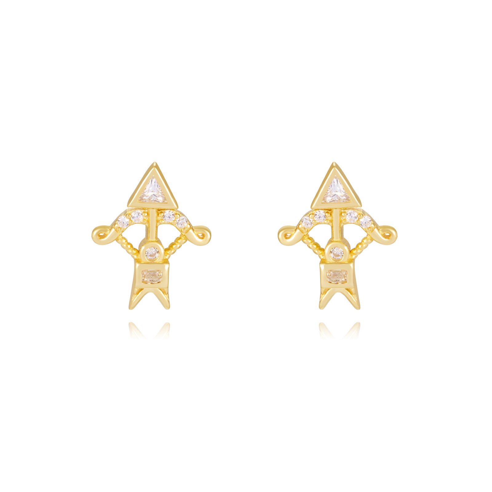 Pendientes flecha de plata bañados en oro con circonita, 8,5 mm