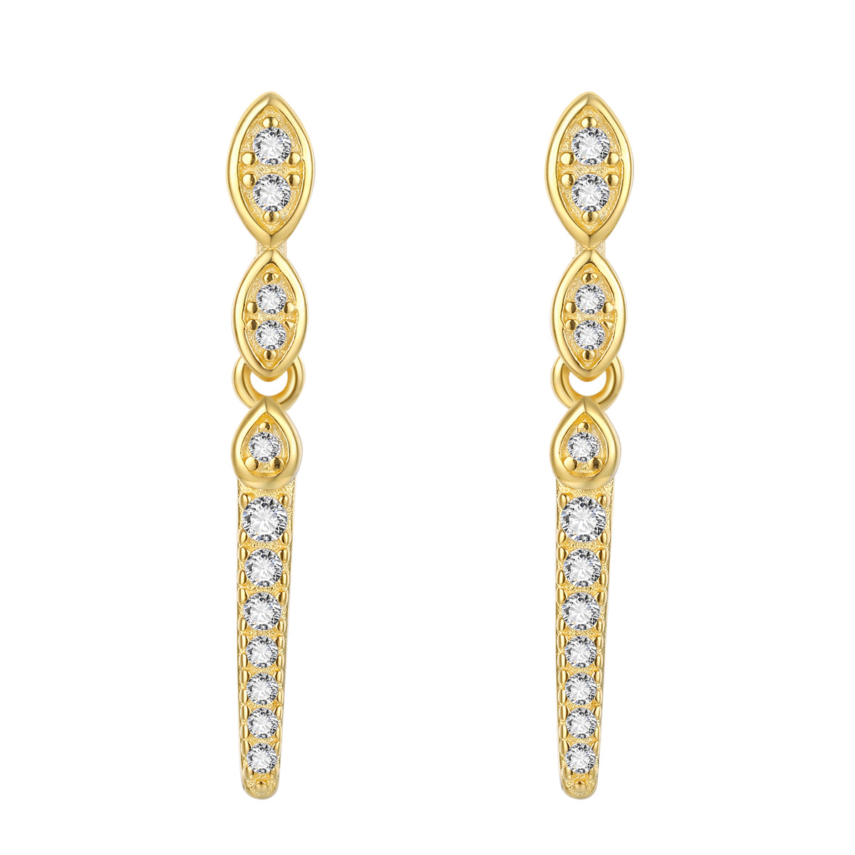 Pendientes de circonita blanca en plata bañada en oro, 23 mm