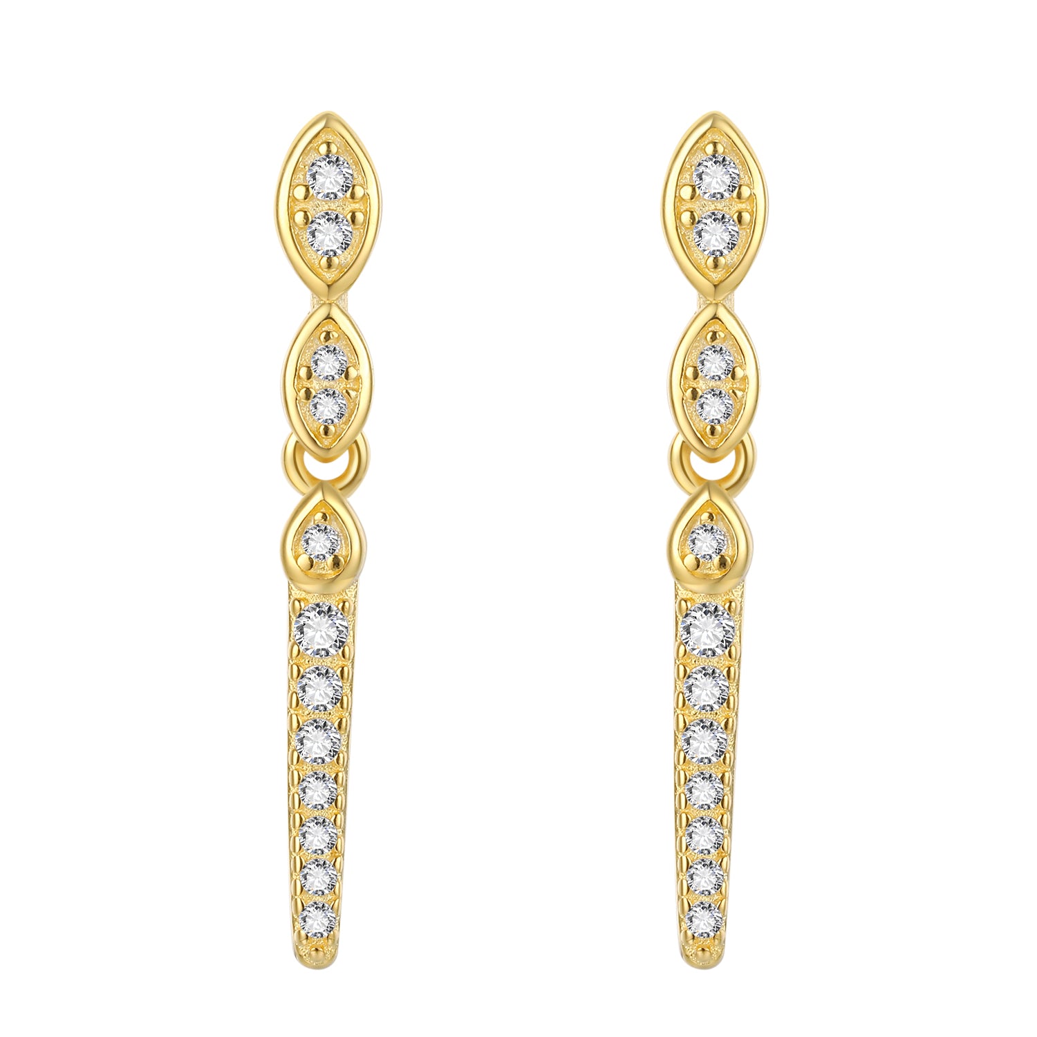 Pendientes de circonita blanca en plata bañada en oro, 23 mm