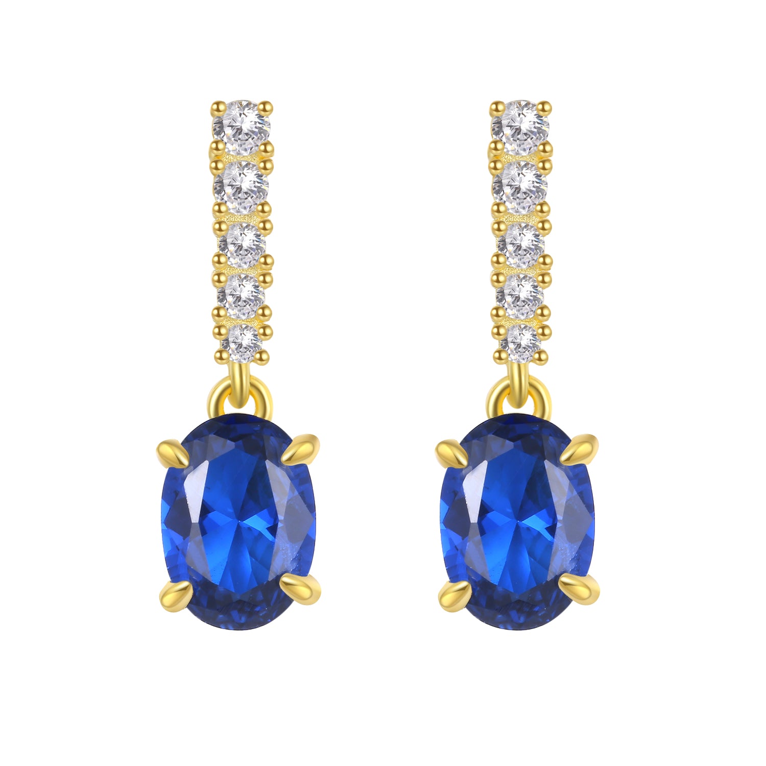 Pendientes de plata de ley 925 con baño de oro de 18k con circonita azul, 17 mm