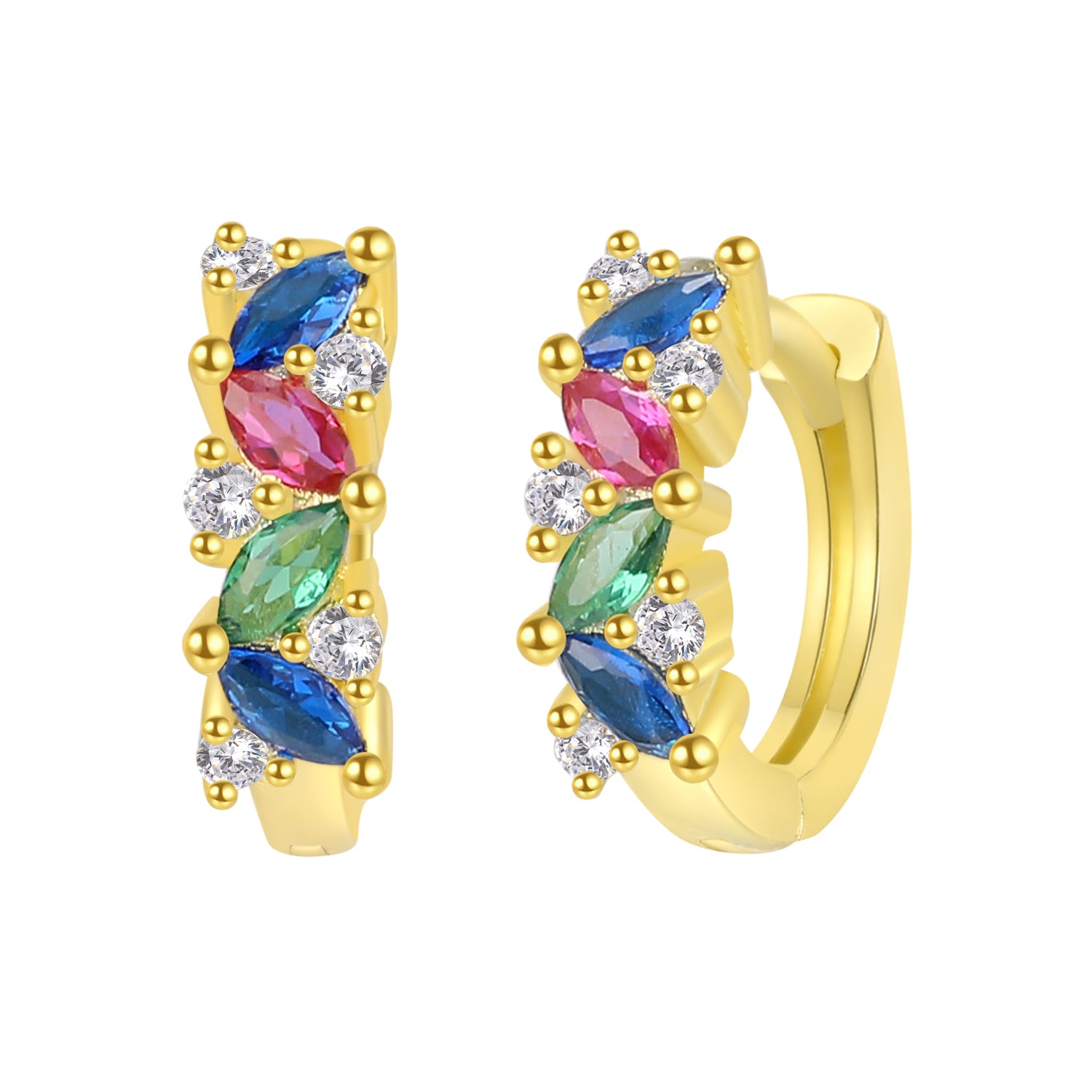 Pendientes de aro con circonitas multicolor en plata bañada en oro, 10 mm