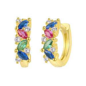 Pendientes de aro con circonitas multicolor en plata bañada en oro, 10 mm
