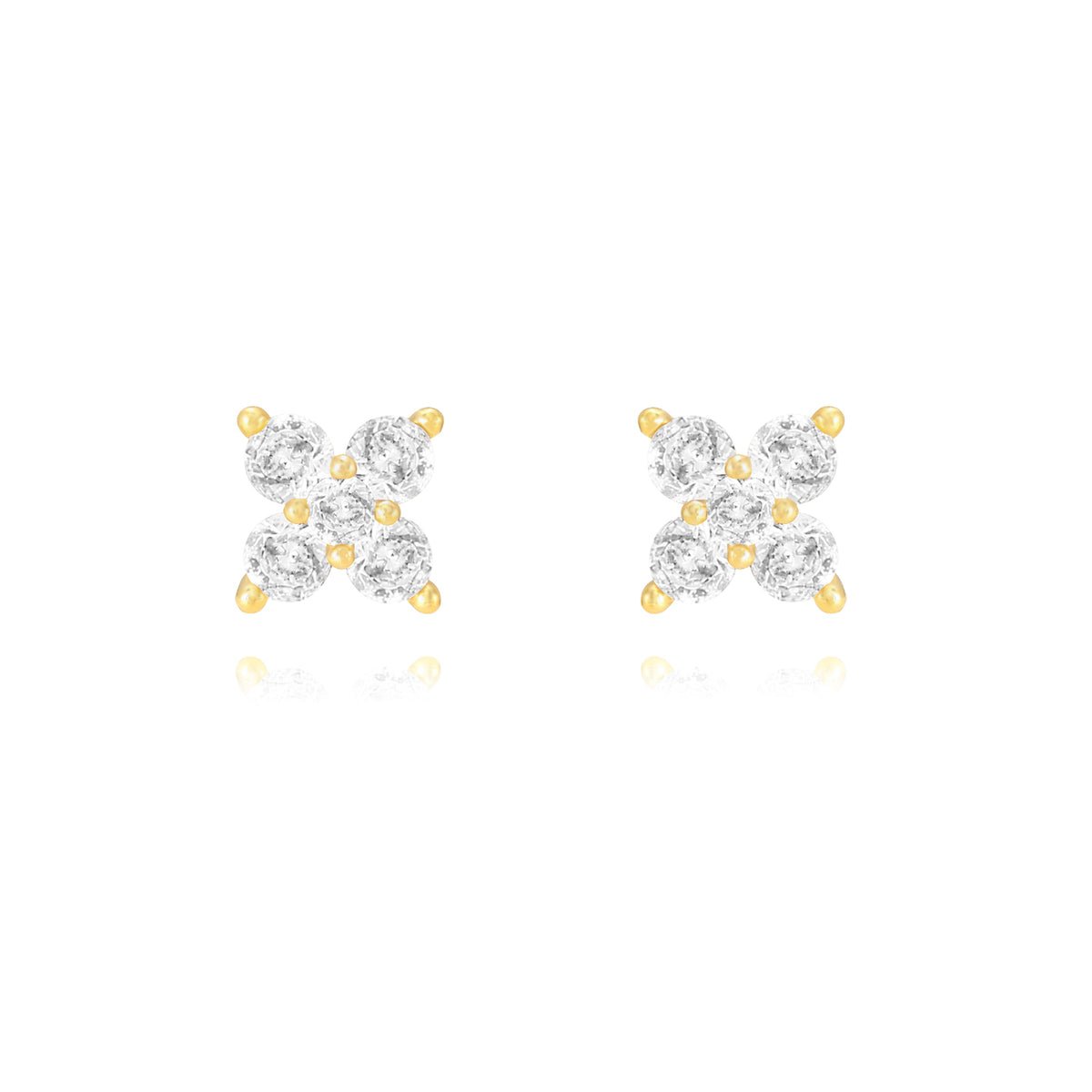Pendientes de plata de ley 925 con baño de oro de 18k en forma de flor con circonita blanca, 8 mm