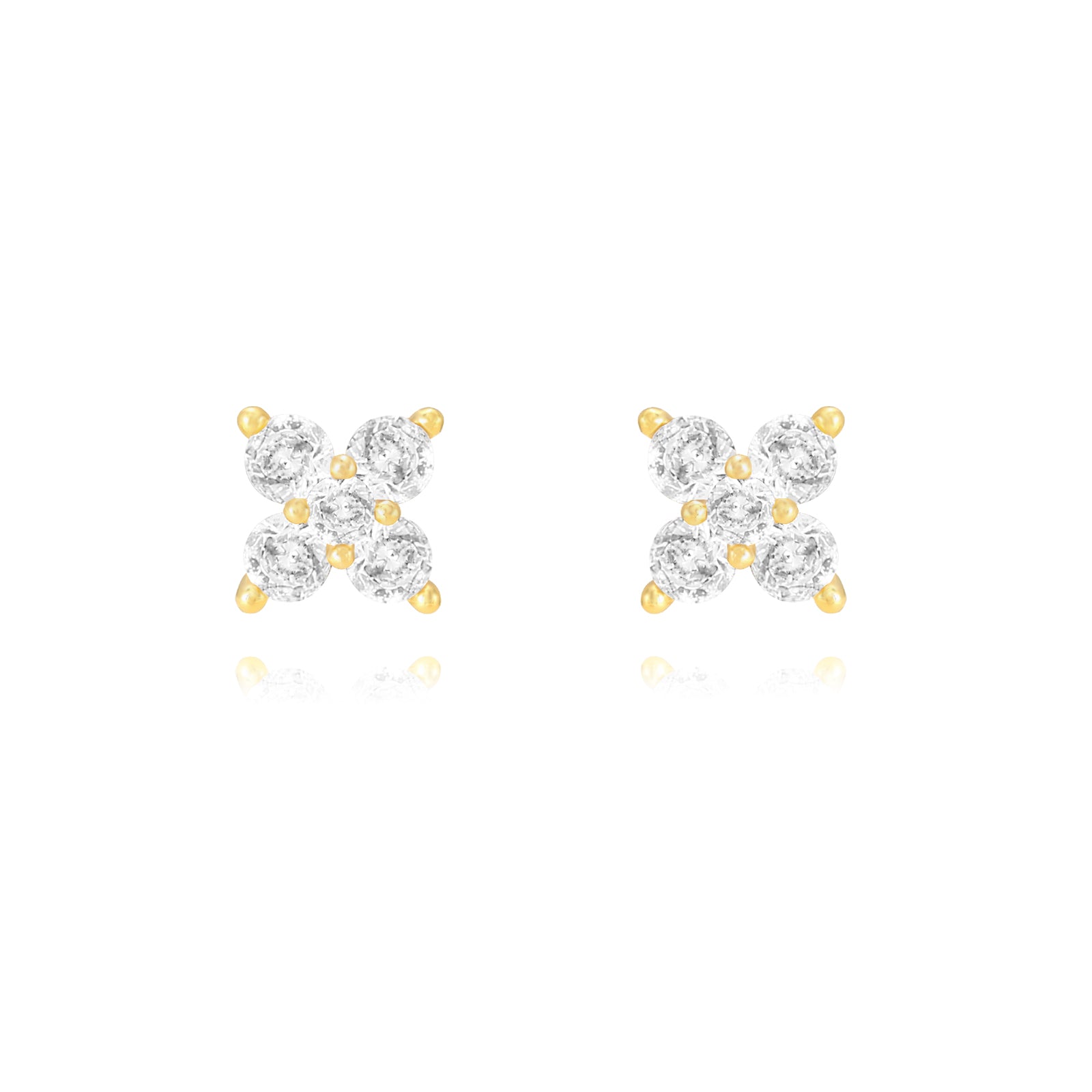 Pendientes de plata de ley 925 con baño de oro de 18k en forma de flor con circonita blanca, 8 mm