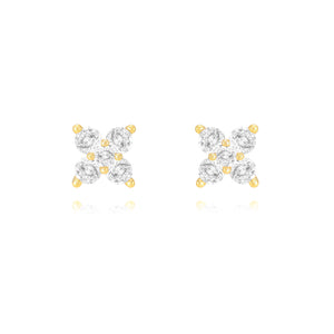 Pendientes de plata de ley 925 con baño de oro de 18k en forma de flor con circonita blanca, 8 mm