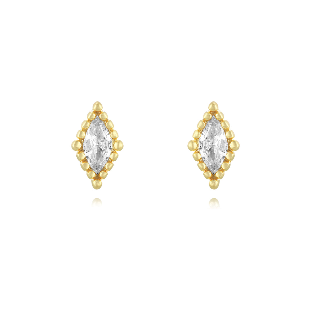 Pendientes rombo de circonita en plata bañada en oro, 6 mm