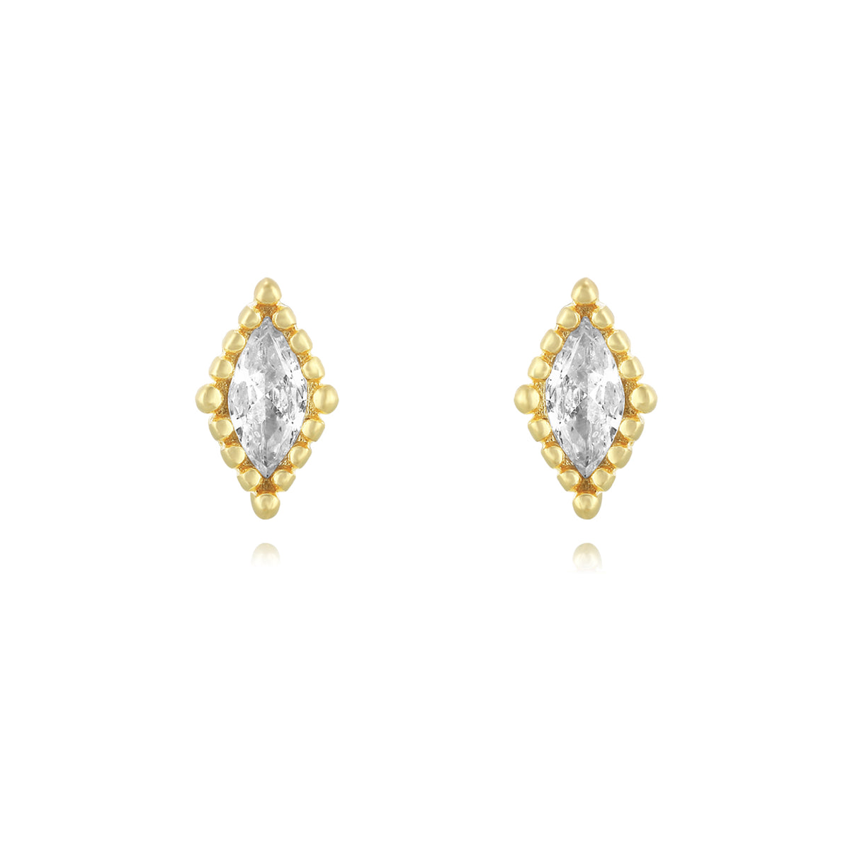 Pendientes rombo de circonita en plata bañada en oro, 6 mm