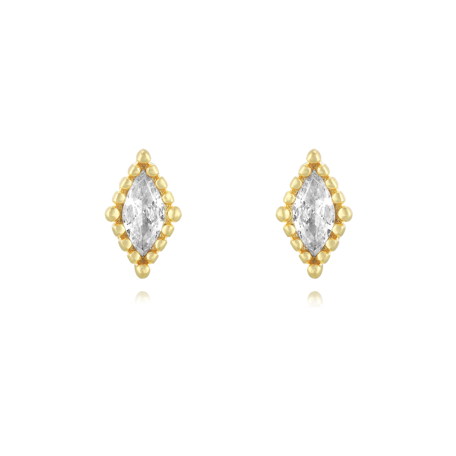 Pendientes rombo de circonita en plata bañada en oro, 6 mm