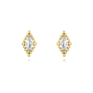 Pendientes rombo de circonita en plata bañada en oro, 6 mm