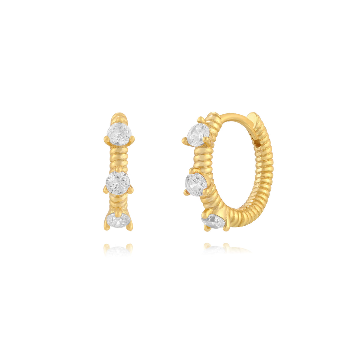 Pendientes de plata de ley 925 con baño de oro de 18k, aro retorcido con circonita blanca, 14 mm