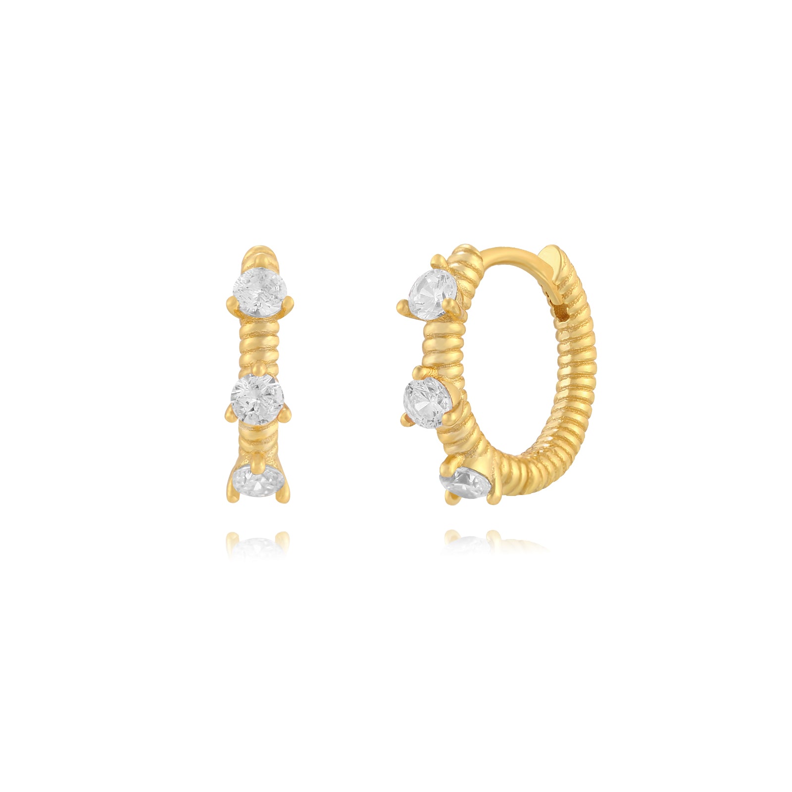 Pendientes de plata de ley 925 con baño de oro de 18k, aro retorcido con circonita blanca, 14 mm