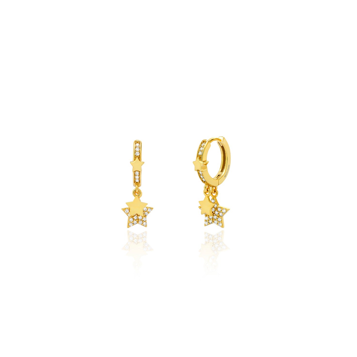 Pendientes de plata de ley 925 con baño de oro de 18k, aro triple con estrellas de circonitas, 22 mm