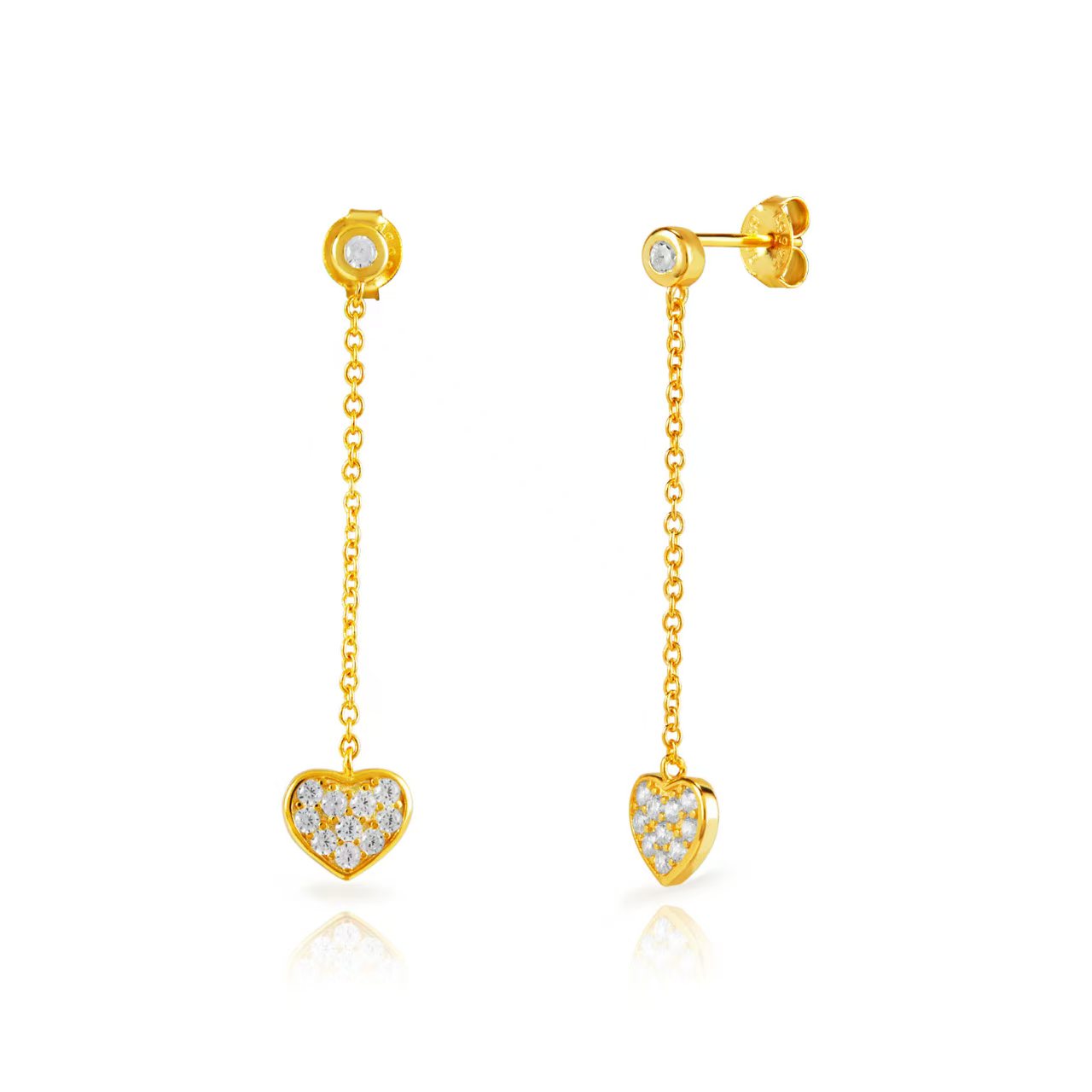 Pendientes de plata de ley 925 con baño de oro de 18k con círculo y corazón de circonitas, 38 mm