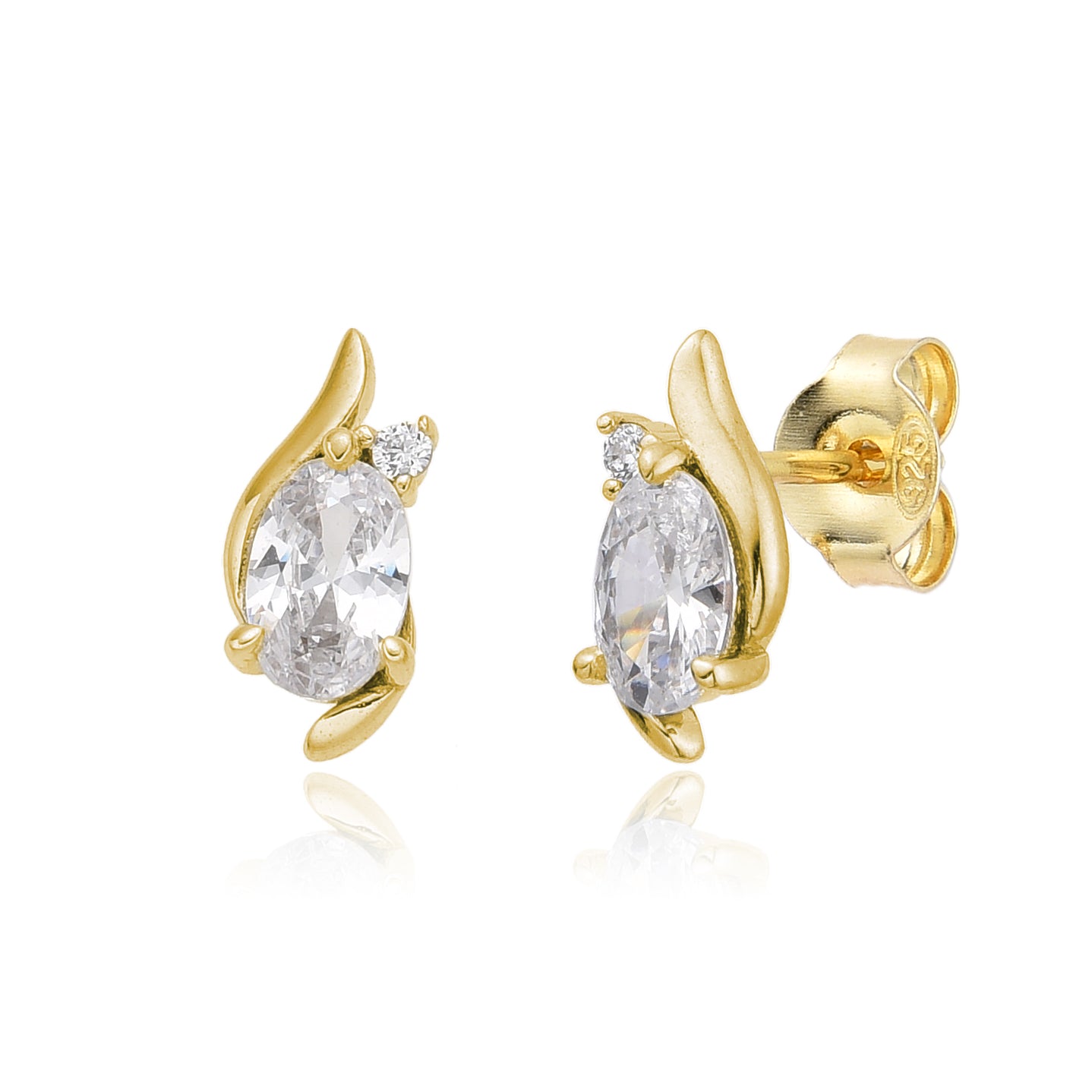 Pendientes de plata bañados en oro con circonita central, 11 mm