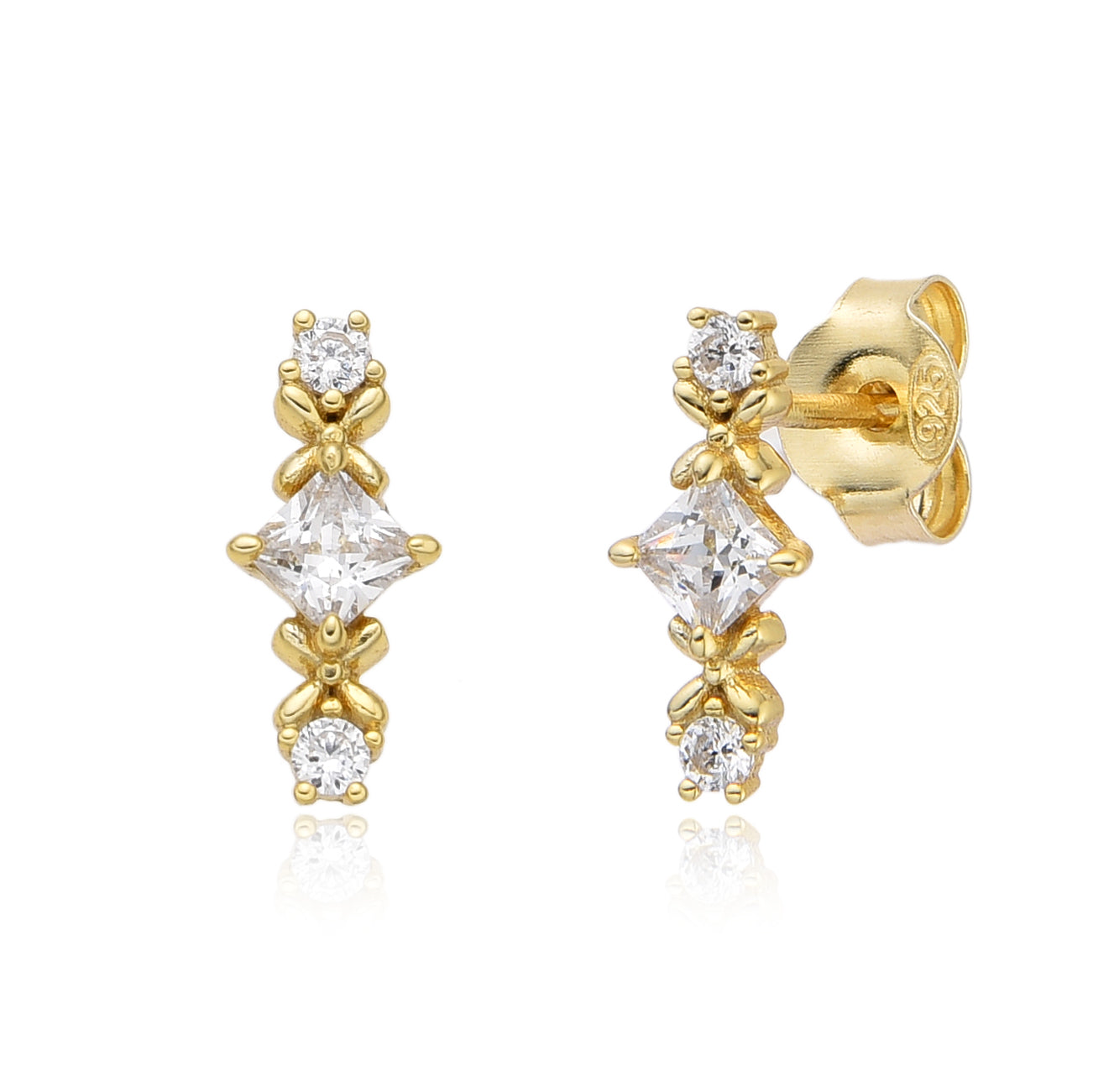 Pendientes de plata de ley 925 con baño de oro de 18k con circonita, 11 mm