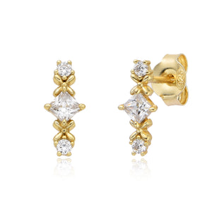 Pendientes de plata de ley 925 con baño de oro de 18k con circonita, 11 mm