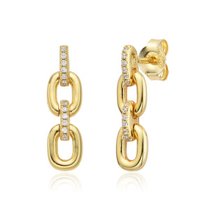 Pendientes eslabón de plata bañados en oro con circonita blanca, 20 mm