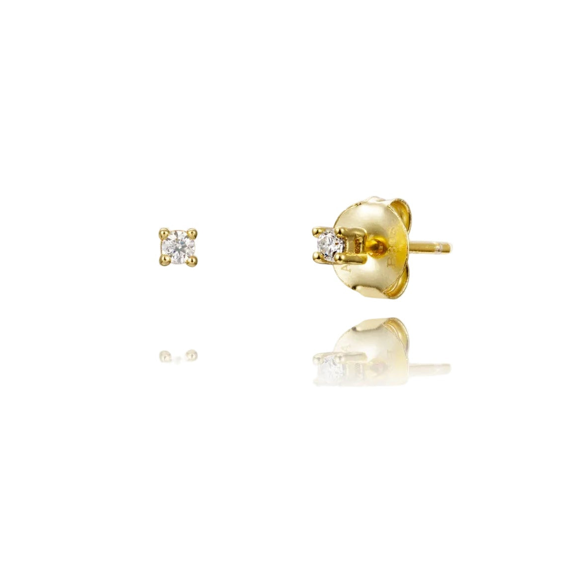 Par de pendientes de botón con moissanita de 2 mm, plata de ley 925 bañada en oro de 18k, cierre de tuerca