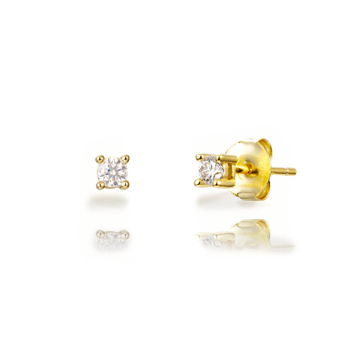 Par de pendientes de botón con moissanita de 3 mm, plata de ley 925 bañada en oro de 18k, cierre de tuerca