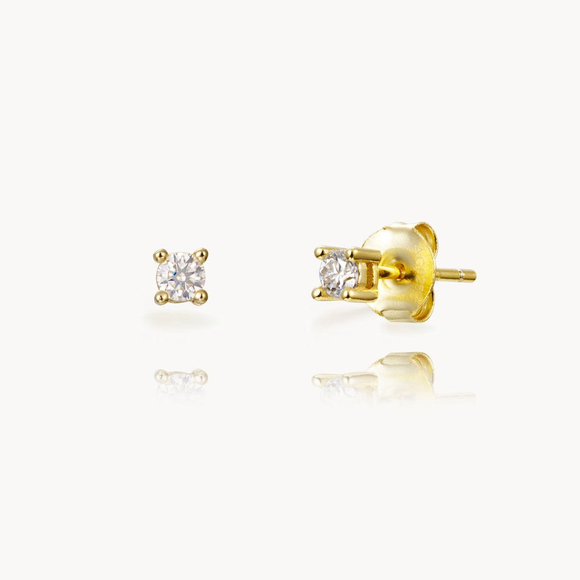 Par de pendientes de botón con moissanita de 3 mm, plata de ley 925 bañada en oro de 18k, cierre de tuerca
