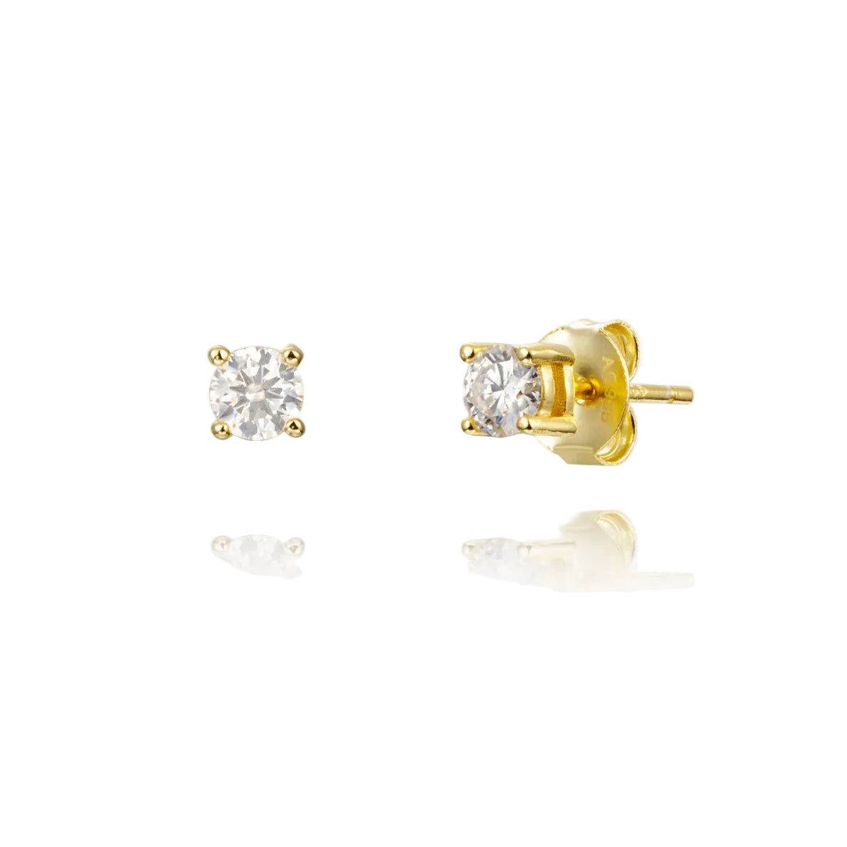 Par de pendientes de botón con moissanita de 4 mm, plata de ley 925 bañada en oro de 18k, cierre de tuerca