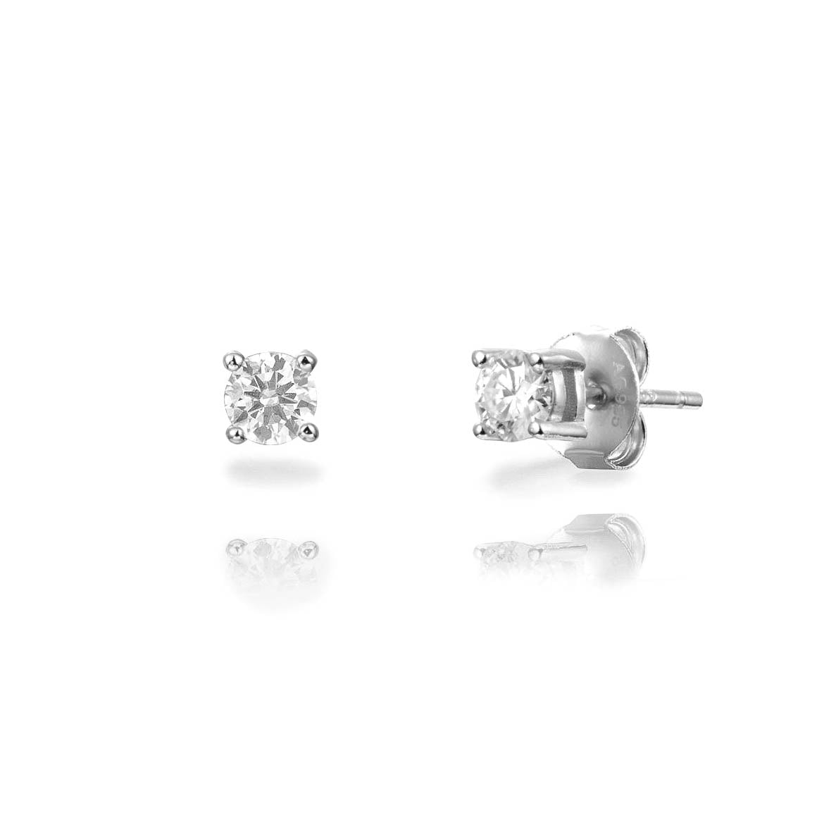 Par de pendientes de botón con moissanita de 4 mm, plata de ley 925 rodiada, cierre de tuerca