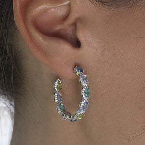 Pendientes LINEARGENT® de plata aro con piedras multicolores colores claros chica