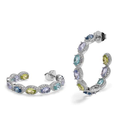 Pendientes LINEARGENT® de plata aro con piedras multicolores colores claros