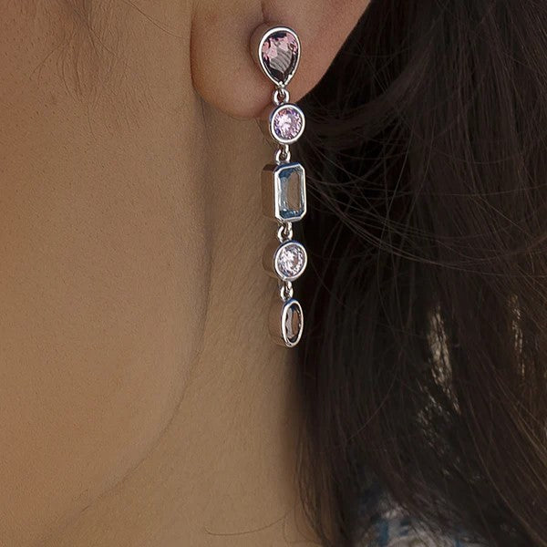 Conjunto plata lineargent piedras colores pend