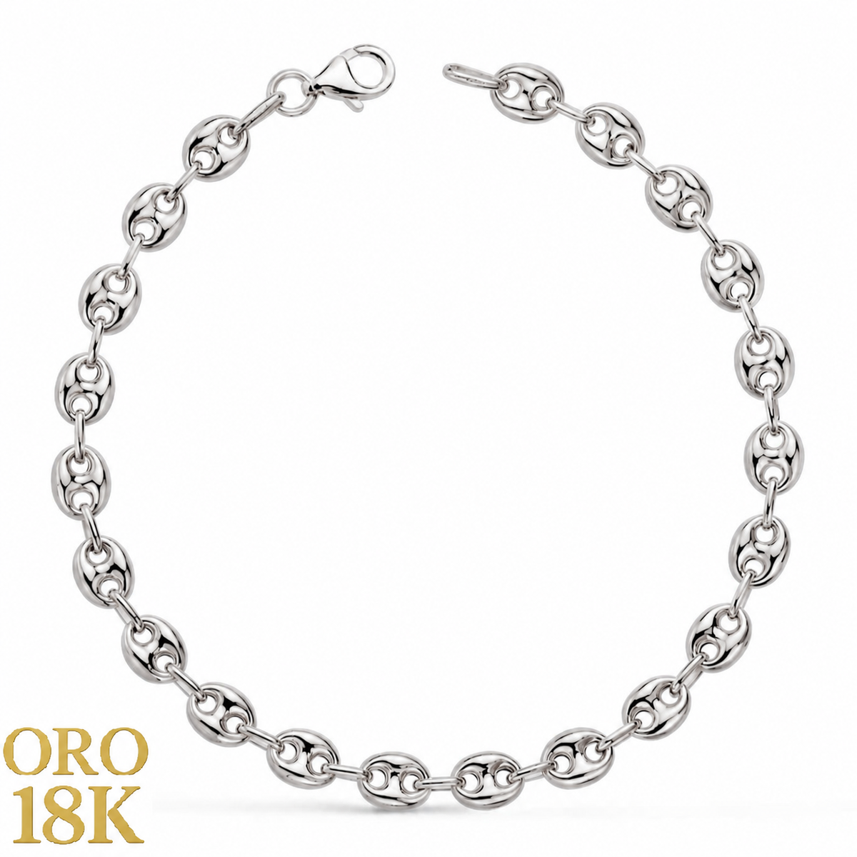Pulsera hueca oro blanco 18k 5mm diseño calabrote