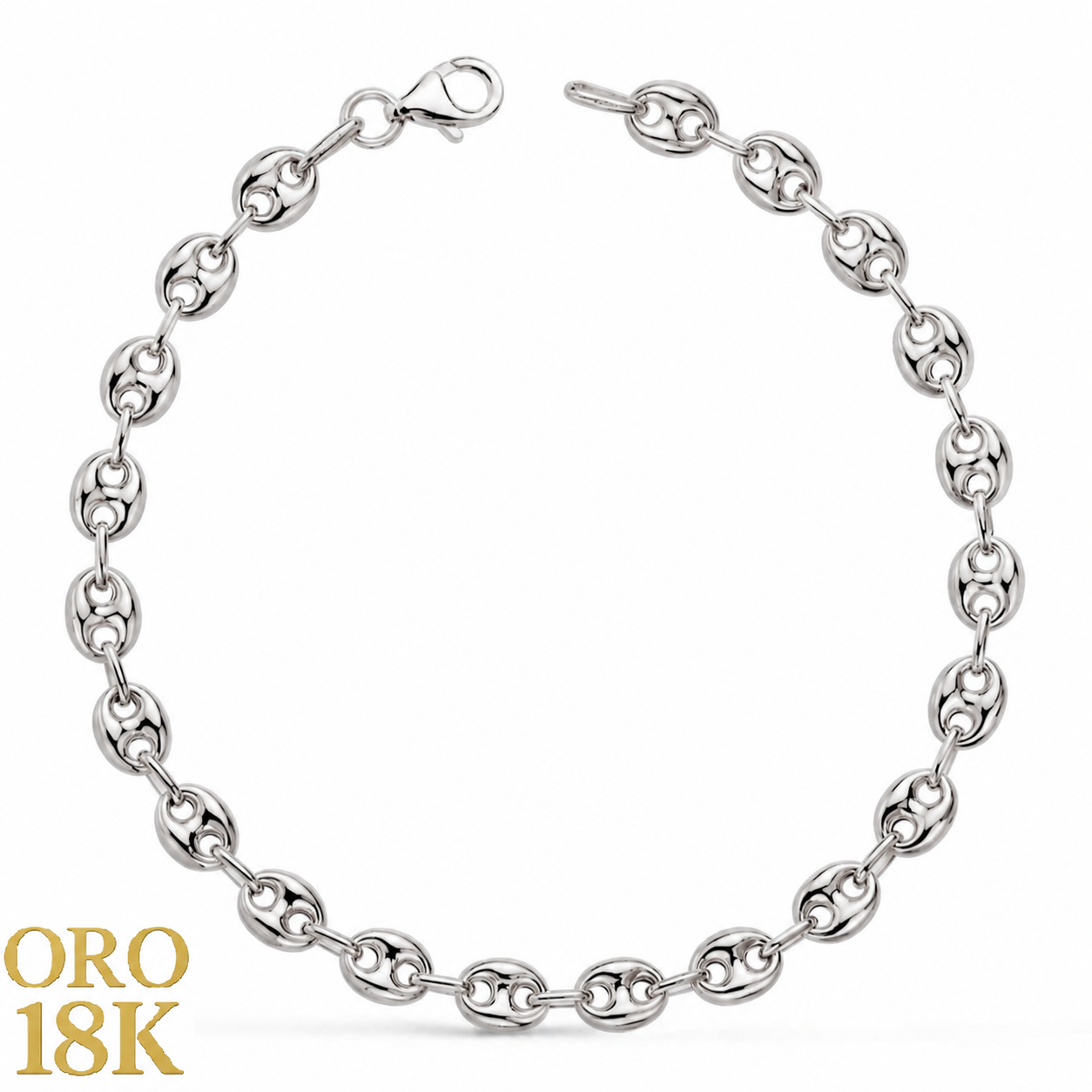 Pulsera hueca oro blanco 18k 5mm diseño calabrote