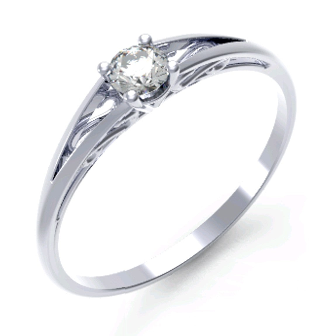 Solitario oro blanco 18k diamante laboratorio con filigranas artesanales caladas. Diamante certificado.