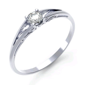 Solitario oro blanco 18k diamante laboratorio con filigranas artesanales caladas. Diamante certificado.