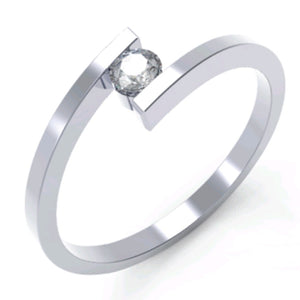 Solitario oro blanco 18k diamante laboratorio engaste tensión. Diamante flotante sin garras. Diseño moderno.