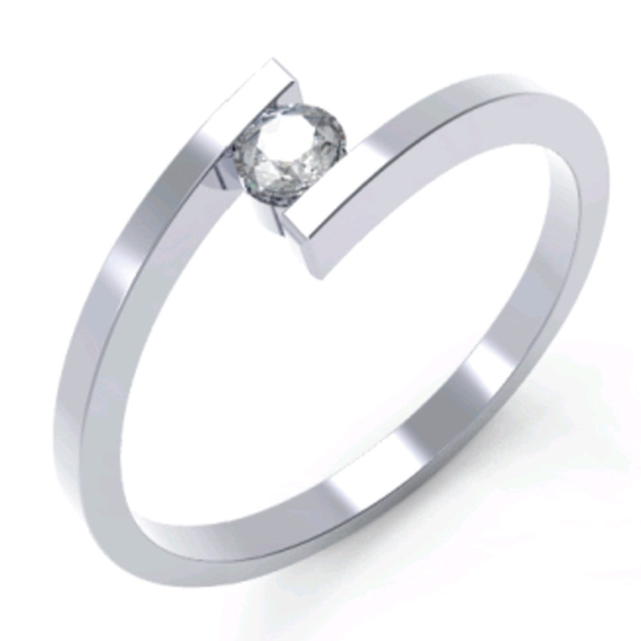 Solitario oro blanco 18k diamante laboratorio engaste tensión. Diamante flotante sin garras. Diseño moderno.