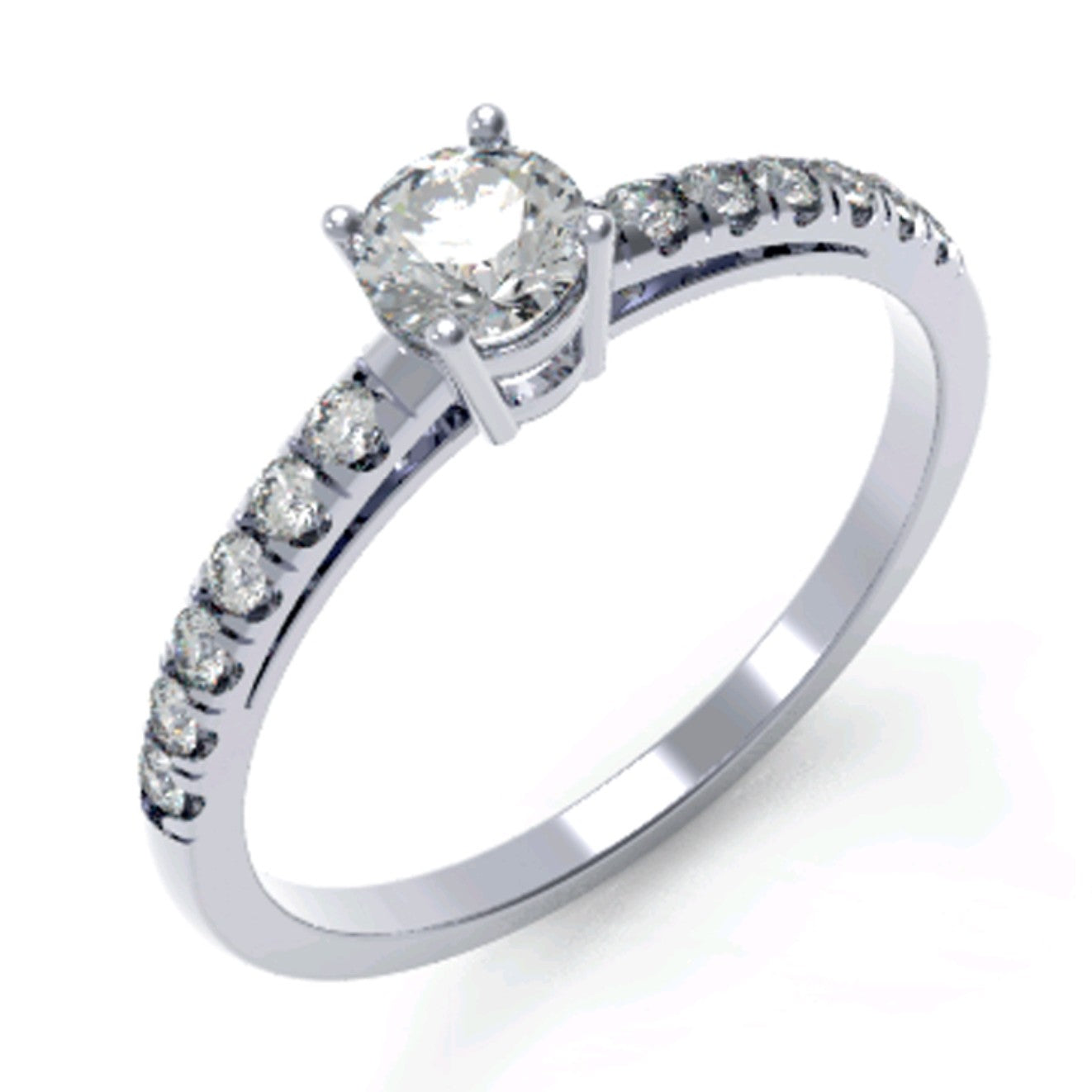 Solitario oro blanco 18k diamante de laboratorio y pavé de circonitas. Metal blanco que maximiza el brillo.