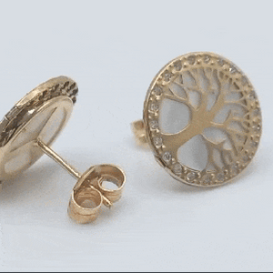 Par de pendientes redondos de oro de ley 18k, cierre mariposa gif