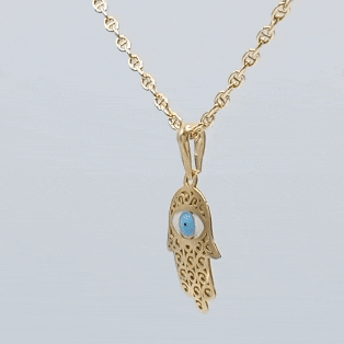 cadena y colgante mano fatima labrada 18k gif