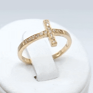 Anillo 18k macizo cruz circonitas gif
