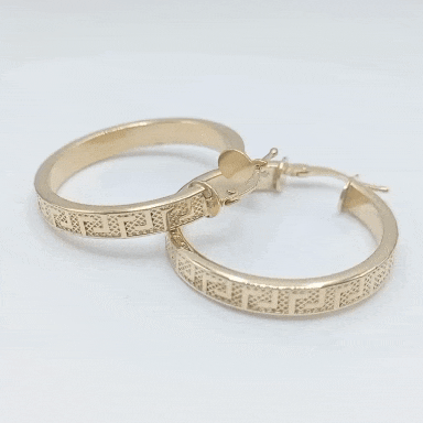 NUEVO MODELO REFORZADO Aros oro greca 18k 20 mm gif