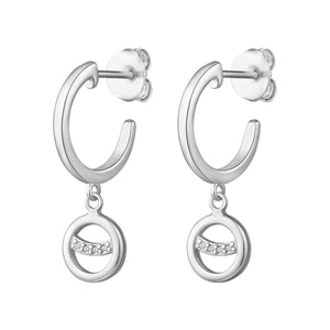 Criolla de plata de ley 925 con círculo y sonrisa de circonitas colgando del aro