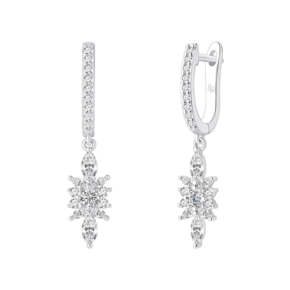 Criollas de plata de ley 925 con dos flores de circonitas colgando en vertical