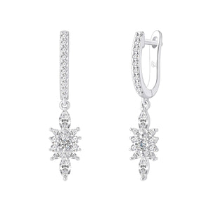 Criollas de plata de ley 925 con dos flores de circonitas colgando en vertical