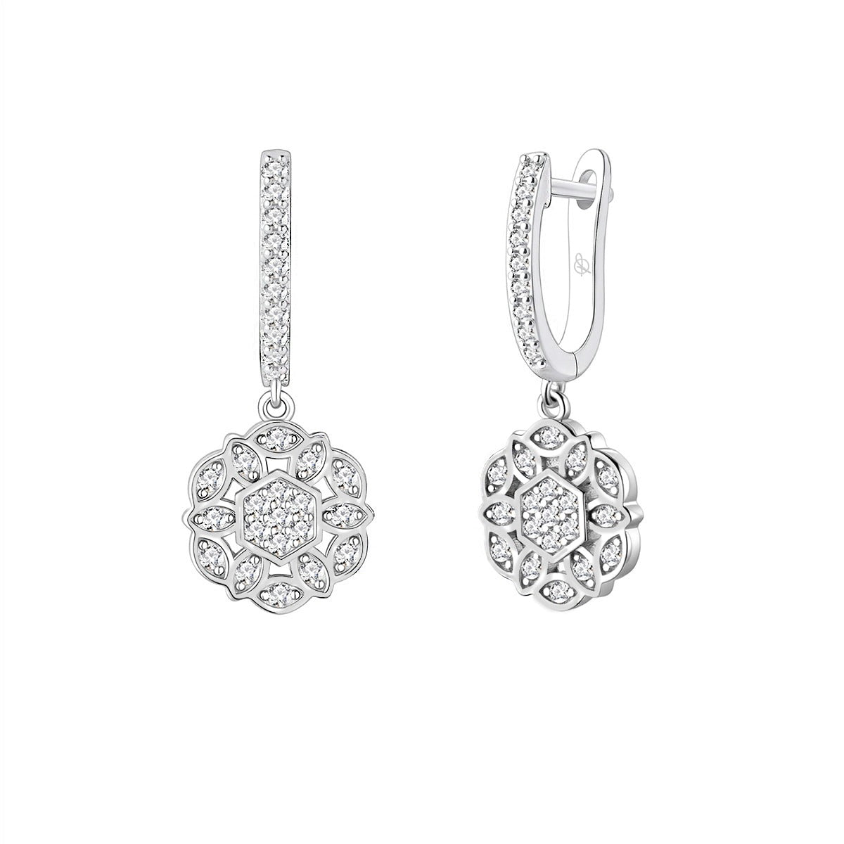 Criollas de plata de ley con rosetón hexagonal de circonitas