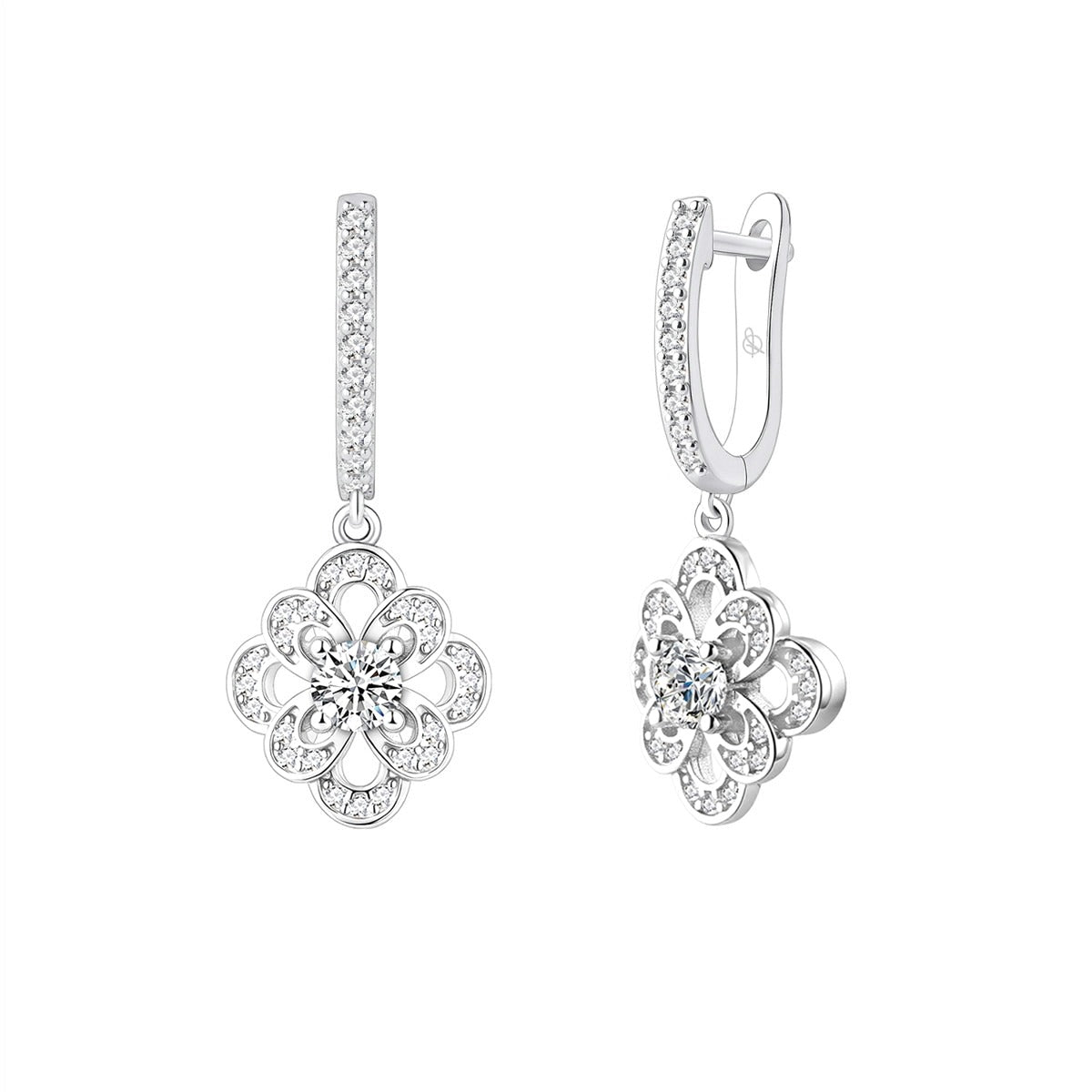 Criollas de plata de ley con rosetón de flor de circonitas