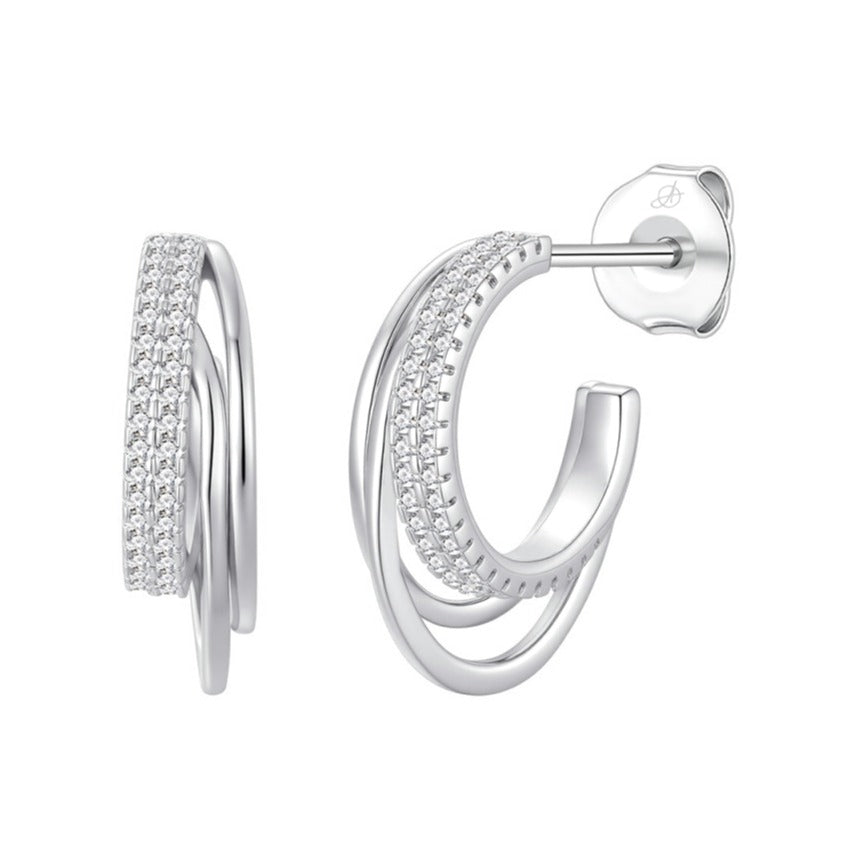 Criolla triple de plata de ley 925 con tres aros entrelazados de 5 mm de ancho y 18 mm de alto