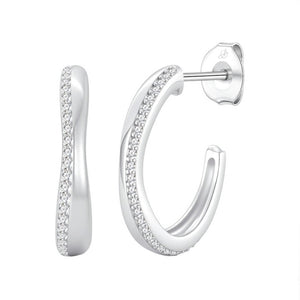 Criolla abierta de plata de ley 925 con carril de circonitas de 4 mm de ancho y 18 mm de alto