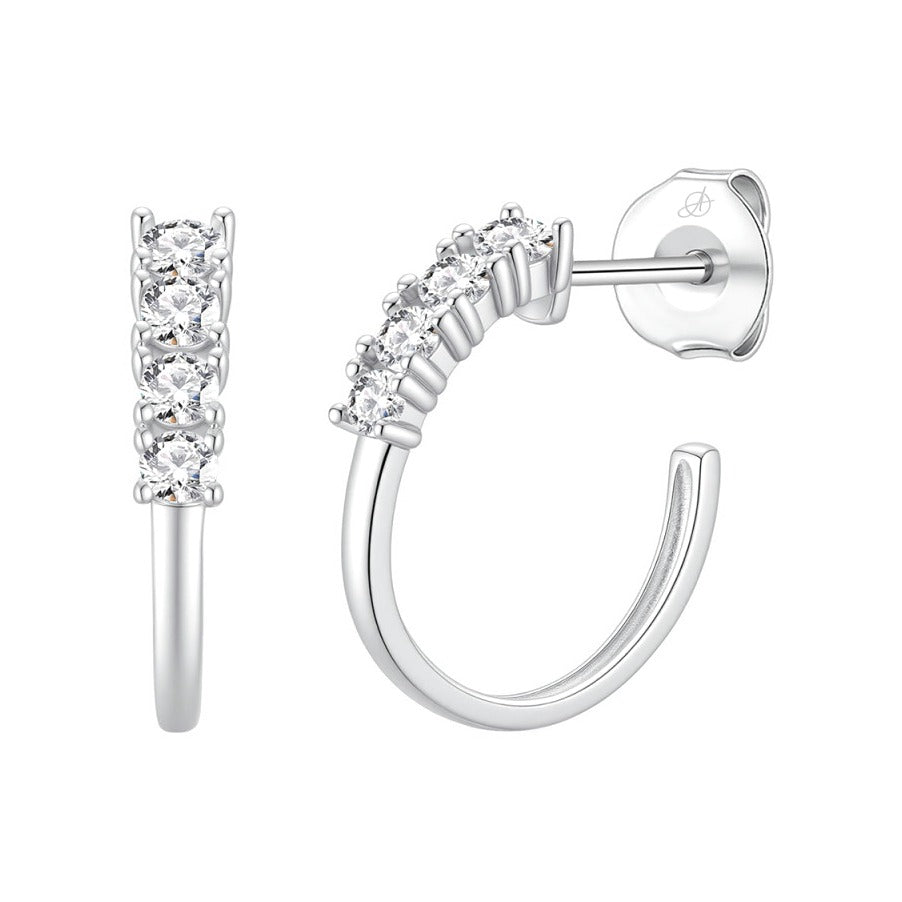 Criolla cascada de plata de ley 925 con circonitas en garra de 3 mm de ancho y 19 mm de alto