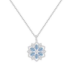 Gargantilla de plata de ley con flor de circonitas aguamarina